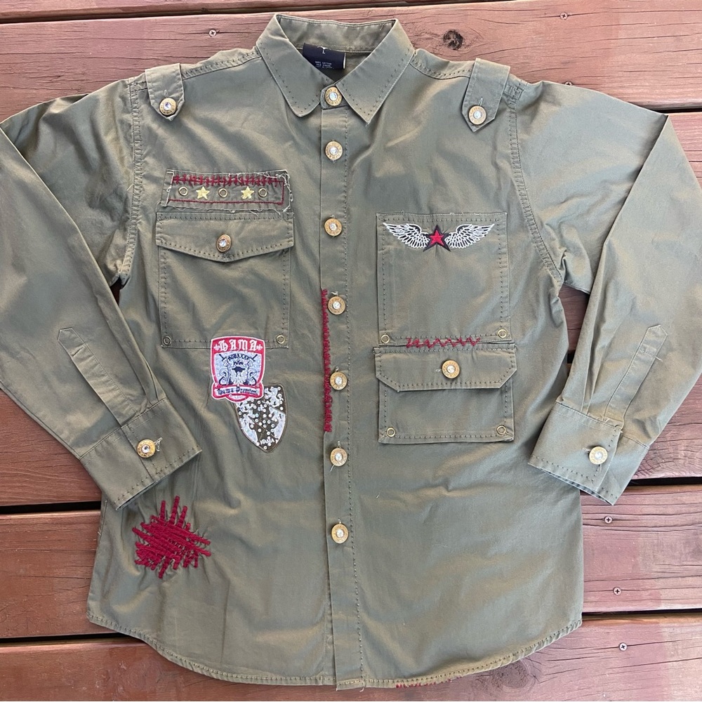 Hama Men’s Large Battle Cry Military Grunge Style Shirt